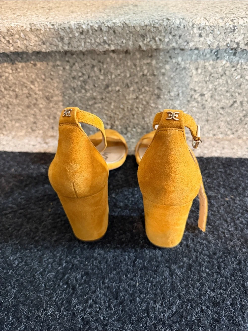 Sam Edelman Yellow Suede Scalloped Ankle-Strap Heels